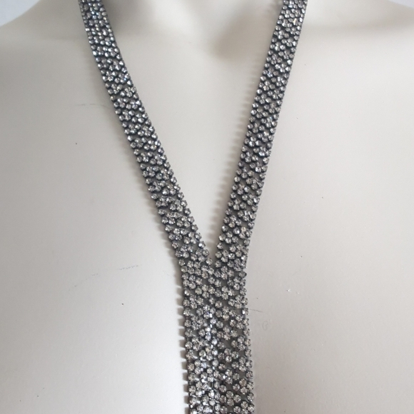 Rare! Ralph Lauren Petite Rhinestone Mesh Fringe Deco Flapper Necklace - Picture 2 of 5